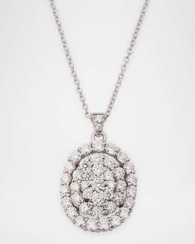 18K White Gold Oval Diamond Pendant Necklace, 16.5"L